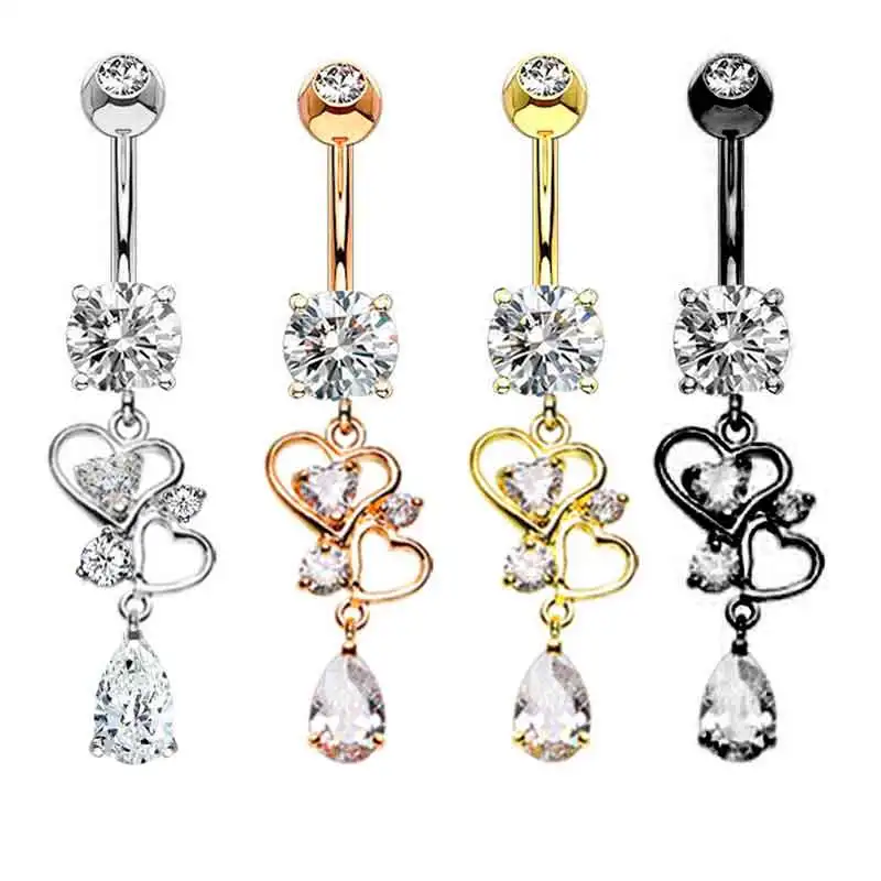 Stainless Steel Crystal Pendant Belly Button Rings Sexy Navel Piercing Ombligo Nombril Black Navel Ring Women Body Jewelry Navel