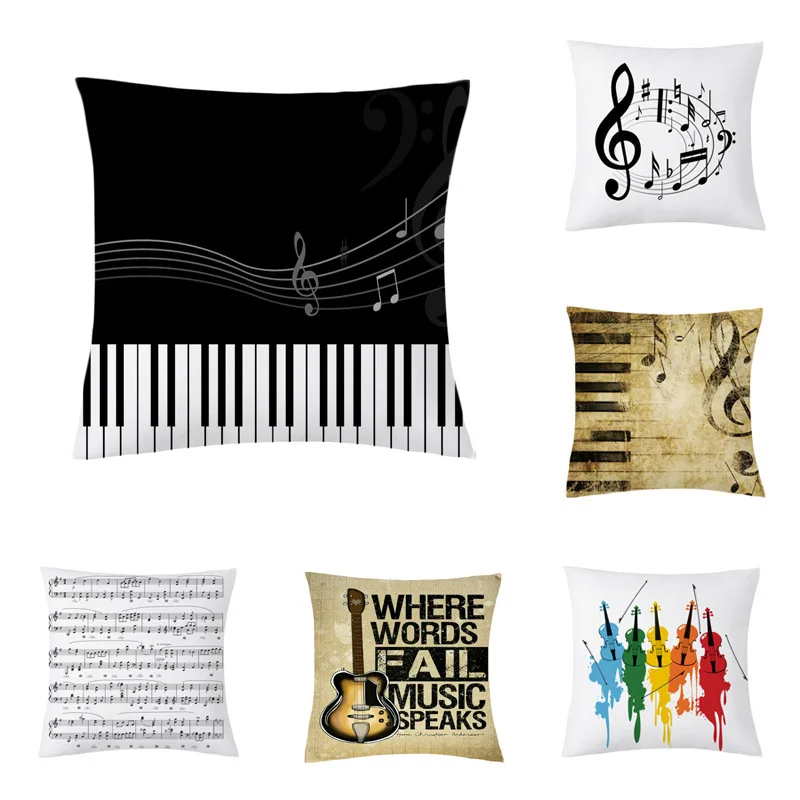 Musical Notes Cushion Cover Retro Musical Notes Pillow Case Decorative Pillowcase Piano Pillow Case Cover Cushion Cover