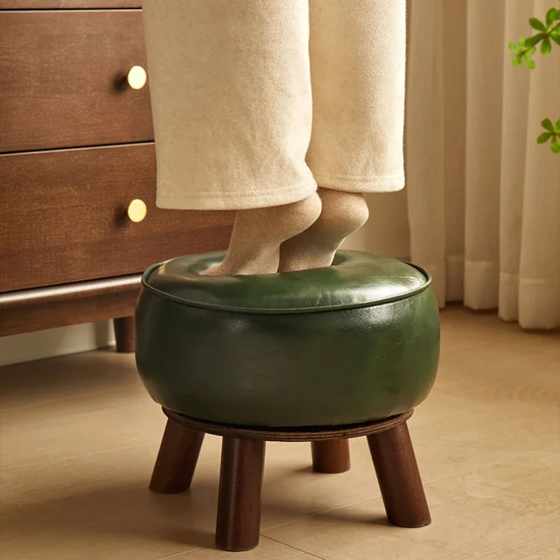 Nordic Rotating Solid Wood Stool Living Room Sofa Side Simple Soft Bag Shoe Changing Stool Rotating Chair 4 Feet Thick Furniture