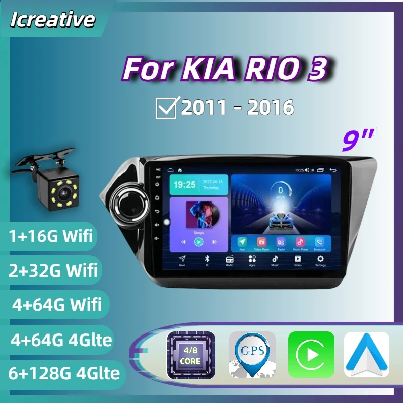 

Car Radio Android for For Kia RIO 3 2011-2016 Multimedia Vedio Player Carplay Wireless 9 Inch Screen Stereo Autoradio Navigation