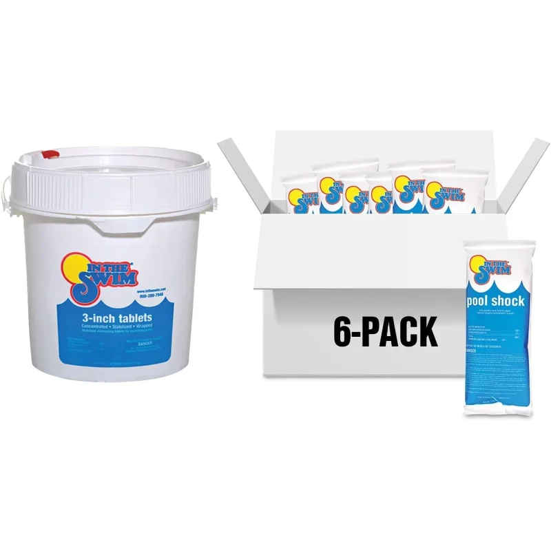 In The Swim Shock and Chlorine Bundle for Sanitizing Swimming Pools – Includes 6 x 1 Pound Bags of 68% Cal-Hypo Pool Shock