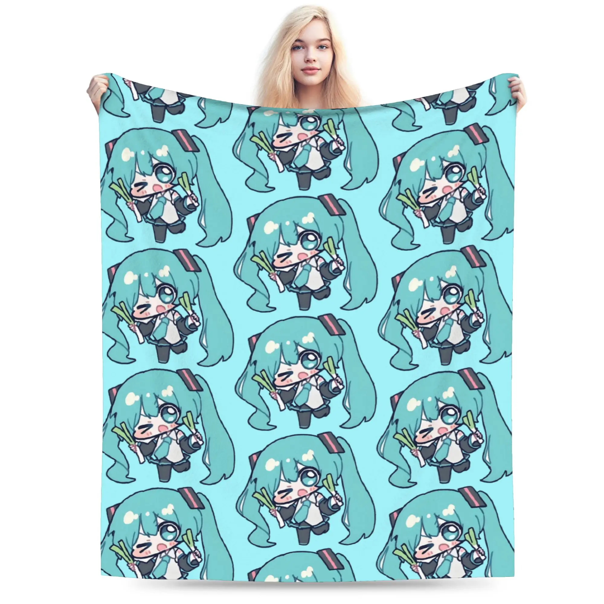初音ミクのボーカロイドブランケットフランネルプリント多機能スーパーソフトスローブランケットベッド用屋外用ぬいぐるみ薄型キルト