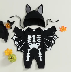 Fashion Halloween Costume Baby kids Jumpsuit Long Sleeve Long Sleeve Bat Wings Rompers Pants with Hat Festival Clothes