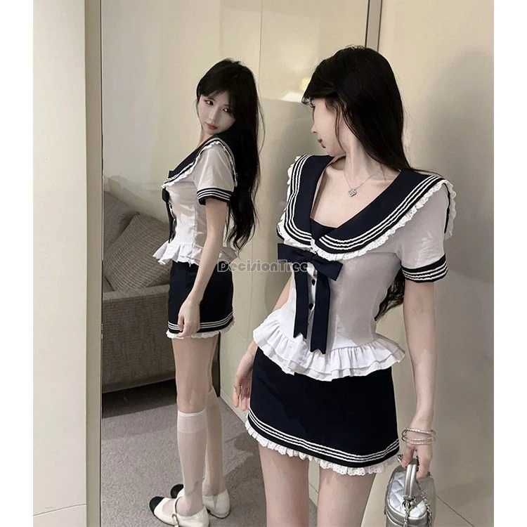 2025年新作 韓国風 日本風 レディース セットアップ 夏 学生服 シャツ 半袖 細見え ハーフ丈スカート ツーピース セクシー JKセット