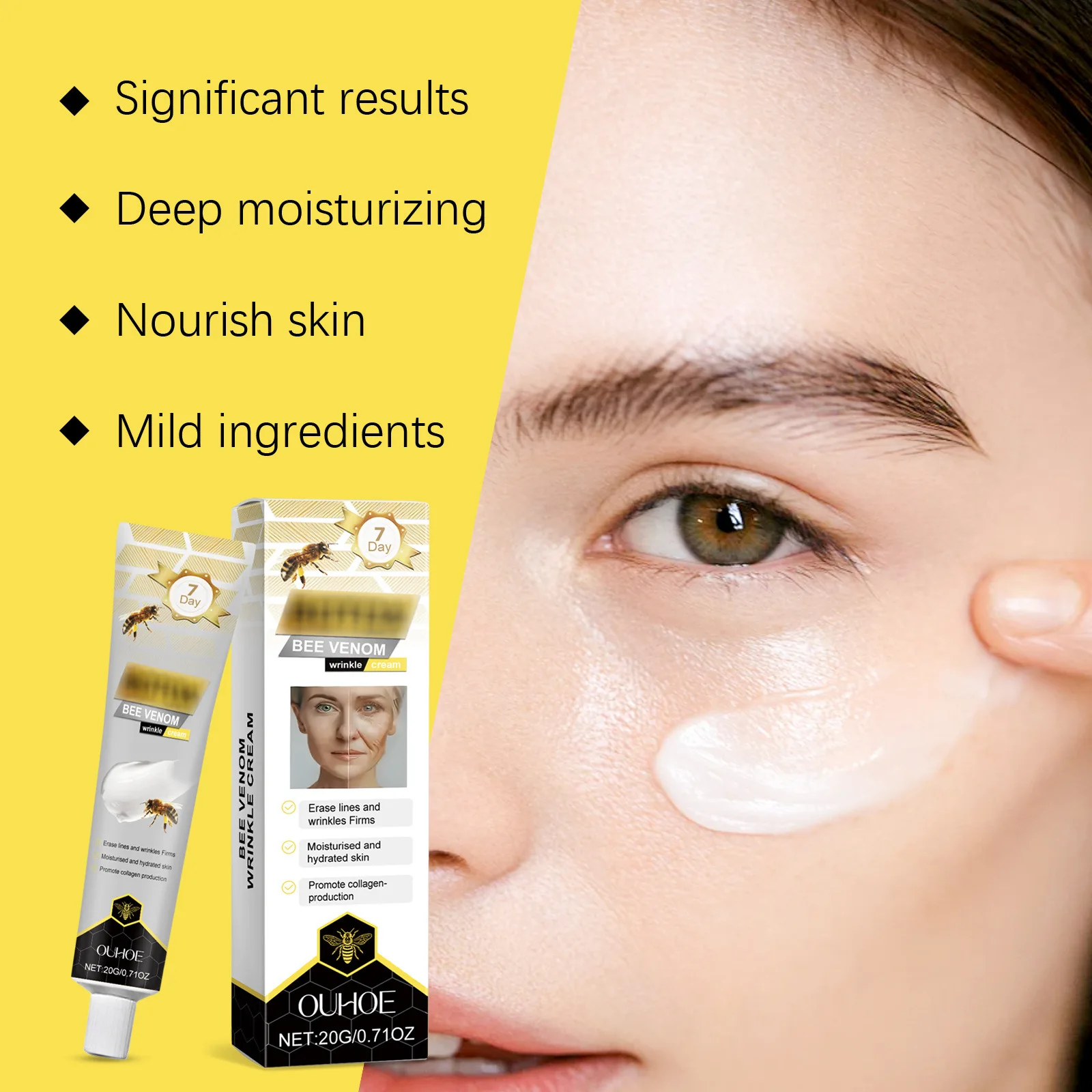 Removedor instantâneo de rugas, creme de veneno de abelha, endurecimento intenso, levantamento, brilho, hidratação profunda, tratamento facial, cuidados com a pele