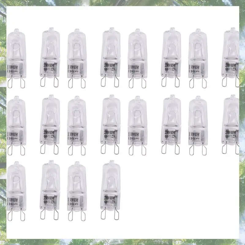 

Галогенные лампы премиум-класса 20 шт. G9, прозрачные галогенные лампы с регулируемой яркостью, теплый белый цвет 2800 К для люстр, подвесок, ландшафтных светильников