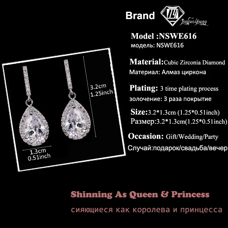 Fashion Women Party Drop Earrings With Tear Shape AAA Zircon Long Earrings For Women Silver Color Wedding Earings Gift Wholesale