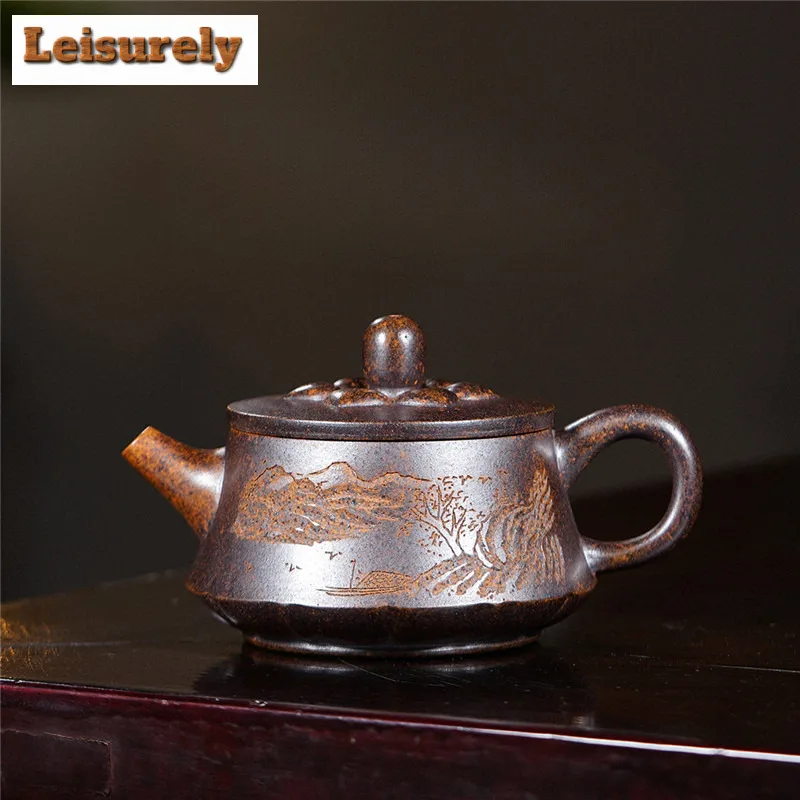 220ml Yixing Purple Clay Teapots Handmade Landscape Pot Raw Ore High Temperature Wood-fired Mud Kettle With Filter Zisha Tea Set