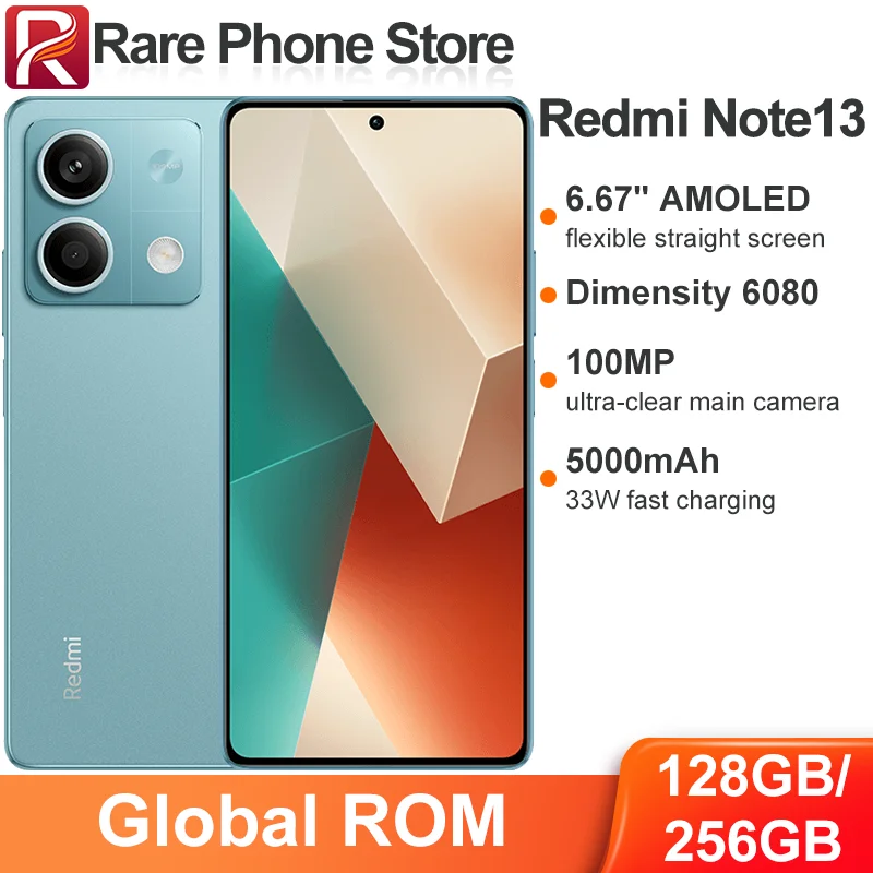 Global ROM Xiaomi Redmi Note 13 5G 128GB/256GB 6.67” AMOLED Screen MTK Dimensity 6080 100MP+16MP Camera 5000mAh Battery