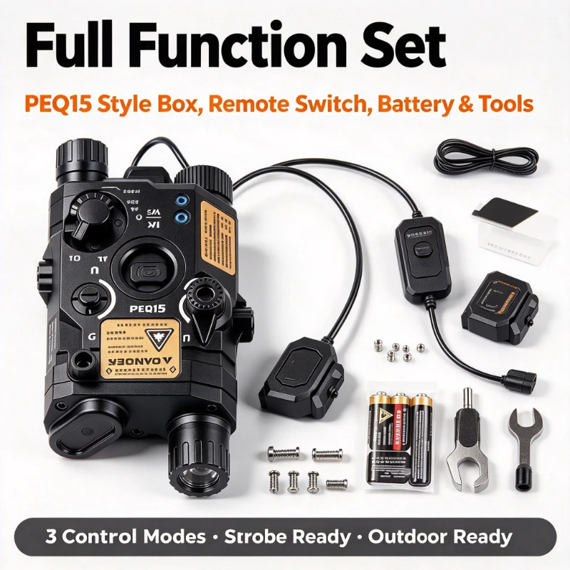 Outdoor Game PEQ15 Style Alloy Toy Box Adjustable Red Green Strobe Flashlight Remote Pressure Switch 3 Control Toy Accessory