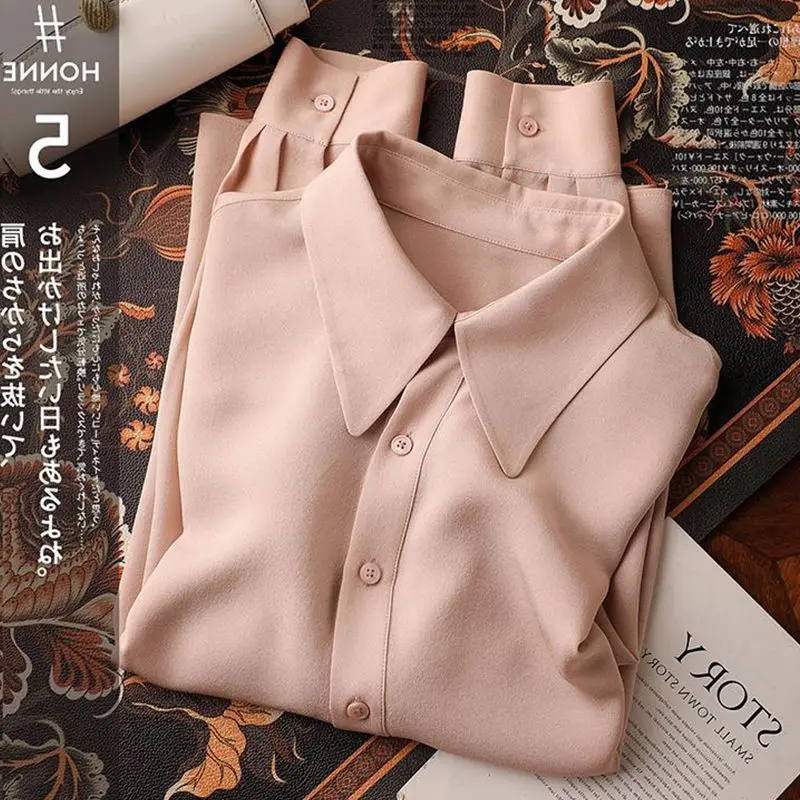 New Temperament Solid Loose All-match Blouse Spring Autumn Long Sleeve Button Elegant Shirt Tops Fashion Trend Women Clothing