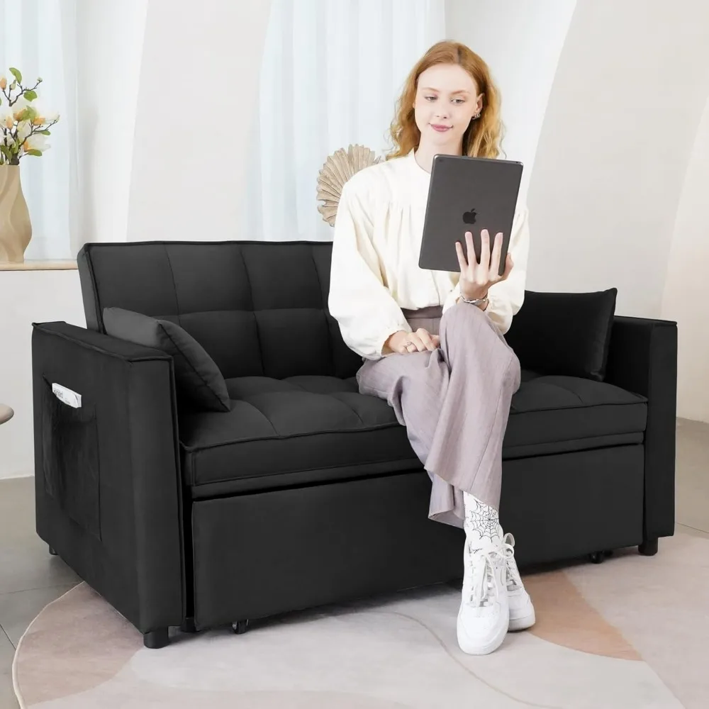 سرير وفوتون مخملي مقاس 55.3 بوصة 3 في 1، أريكة نوم قابلة للتحويل مع وسائد وجيوب لغرف المعيشة والشقة #5