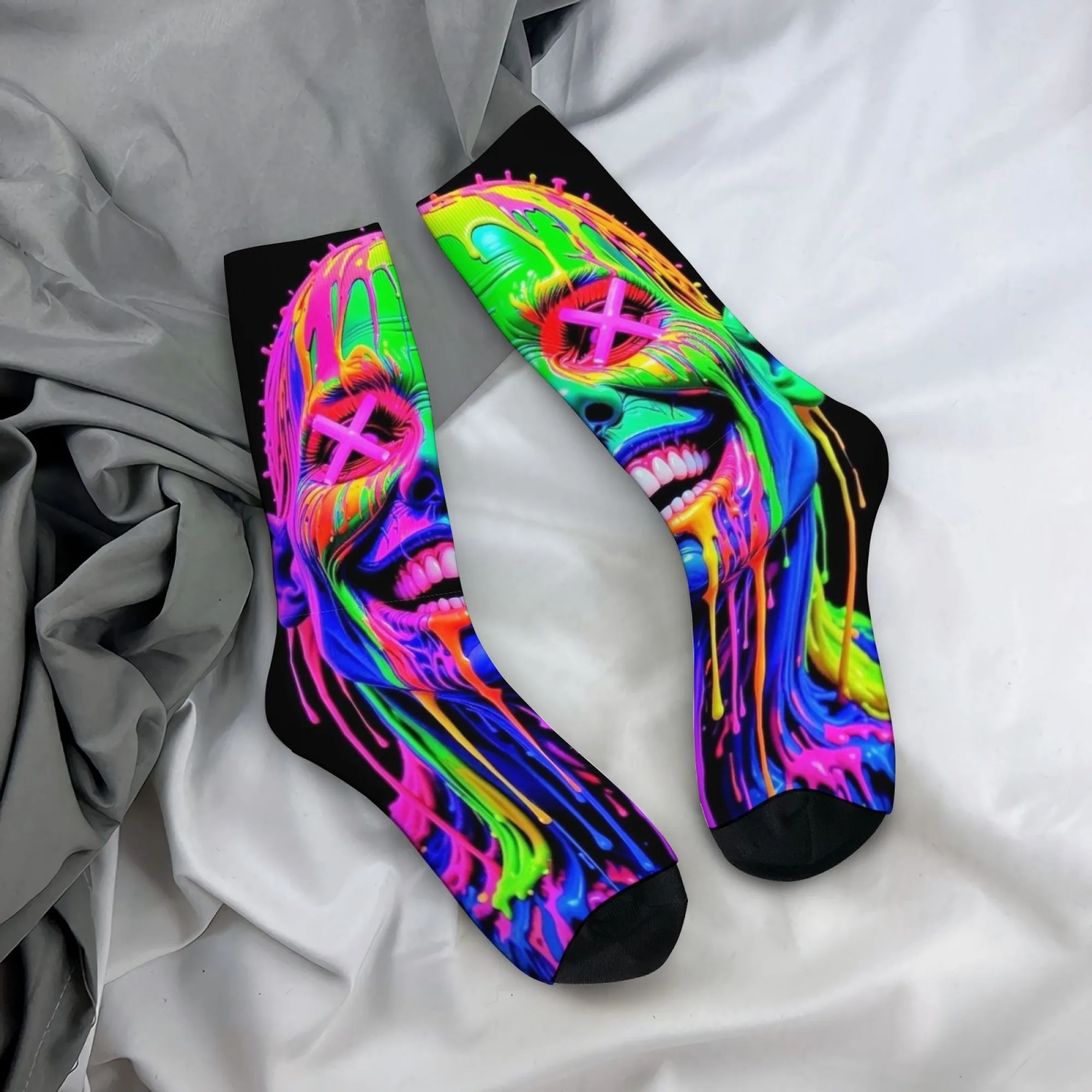 

Acidic Art Neon Mad Face Socks Lightweight Non Slip Men's Socks for Fitness Cycling Running Novelty Streetwear Trendy Style