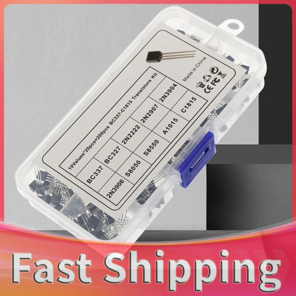200PCS Transistor Kit Assortment Box 10 Values TO-92 PNP NPN BC327 BC337 2N2222 2N2907 2N3904 2N3906 S8050 S8550 A1015 C1815