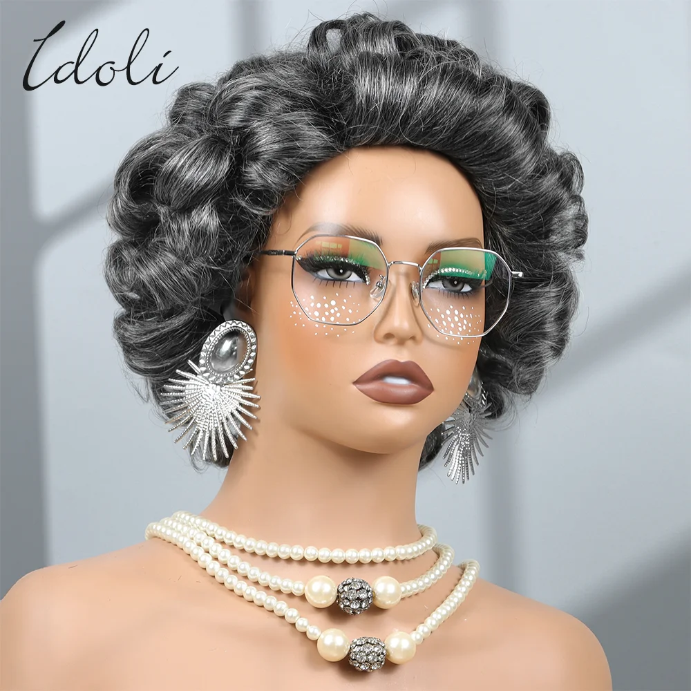 Idoli Salt And Pepper Grey Wigs Human Hair For Black Women Glueless Grey Human Hair Wig Rose Curly Pixie Cut Wig Human Hair