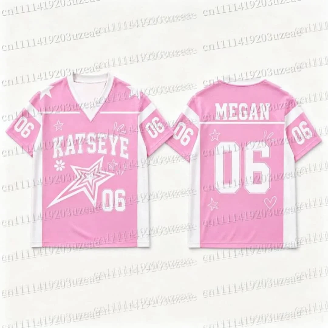 KATSEYE Pink Star Graphic T Shirt Kpop Concert Outfit Unisex Jersey Men Women Y2K Aesthetic Summer Short Sleeve Streetwear Tops view 4