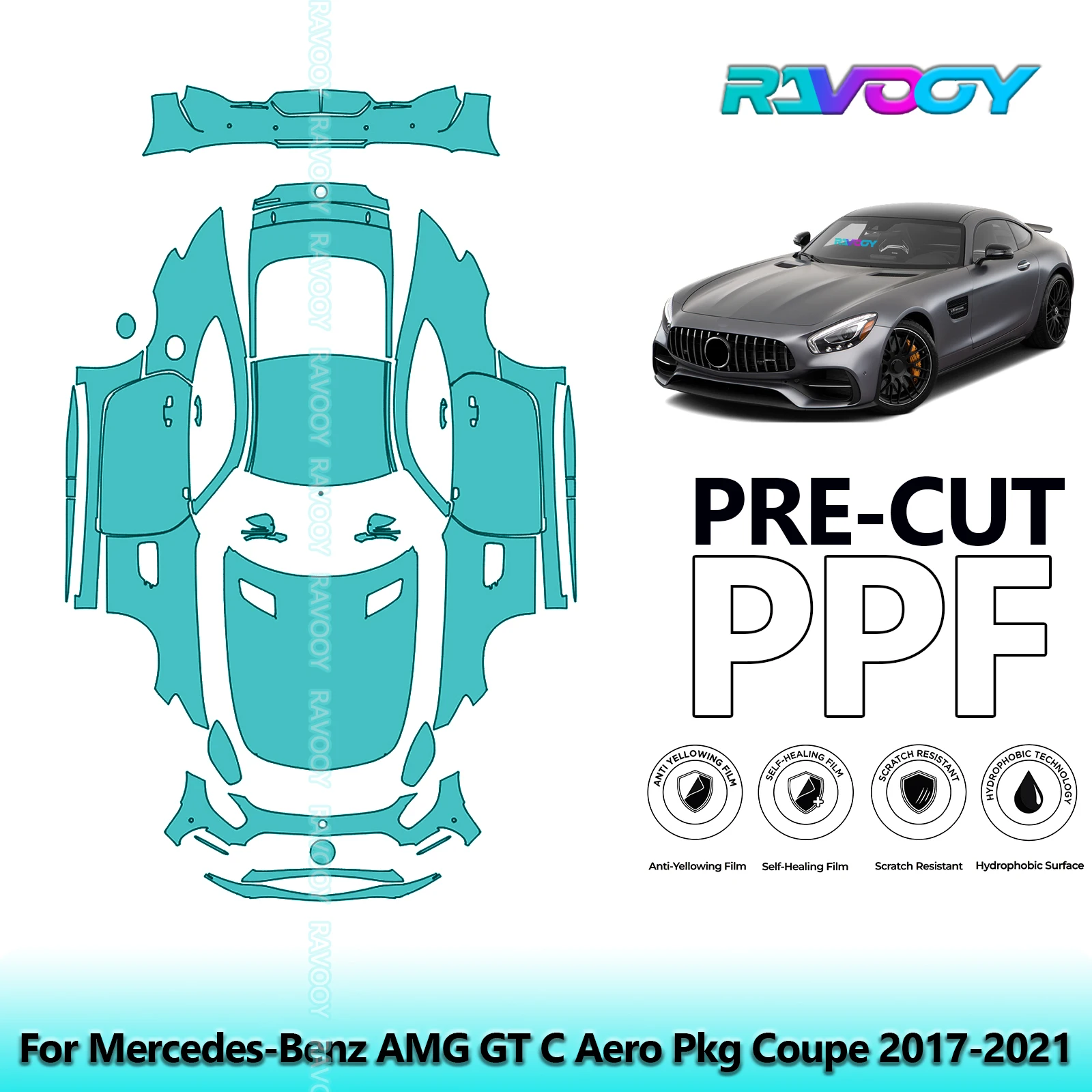 

Full Vehicle Clear Bra Precut PPF Paint Protection Film For Mercedes-Benz AMG GT C Aero Pkg Coupe 2017-2021