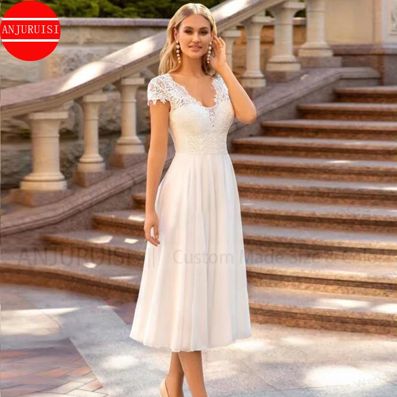 Cap Sleeve Short Wedding Dresses For Women 2023 Bride Gown Elegant France Lace Vestido De Novia Boda Suknia Ślubna Robe Mariage