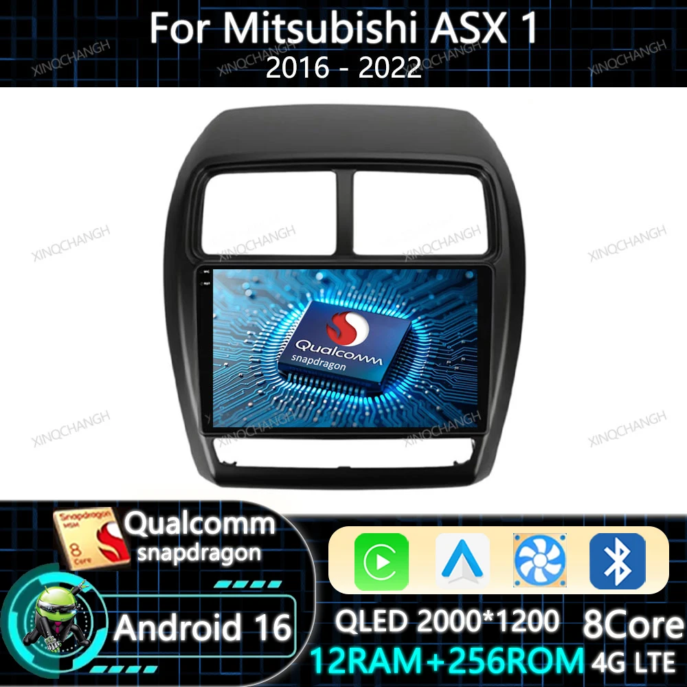 Android 16 Car Radio For Mitsubishi ASX 1 2016 - 2022 Head Unit Carplay Auto Qualcomm Multimedia Stereo Video Player QLED GPS BT
