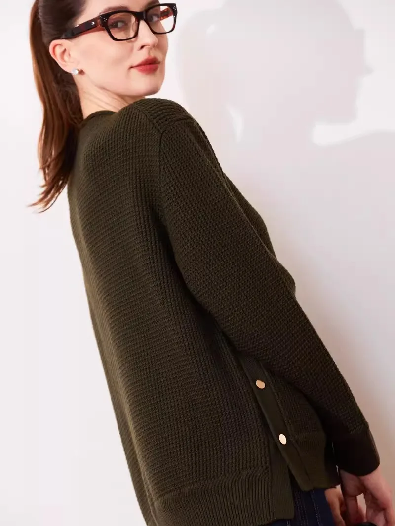 

Свитер крупной вязки для полных женщин, зимний, с длинным рукавом, круглым вырезом, из мериносовой шерсти Yangzi, для повседневной носки