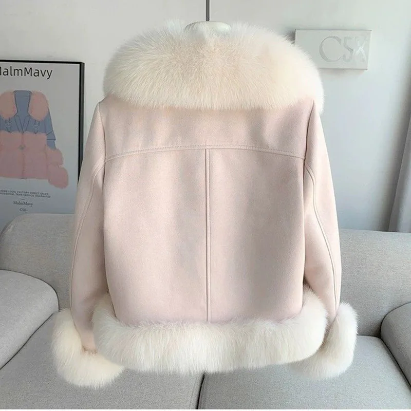 2026 New imitation Fox Fur Coat Womens Autumn Winter Fashion Short Add Cotton Thick Warm Suede Overcoat Female Slim Outwear