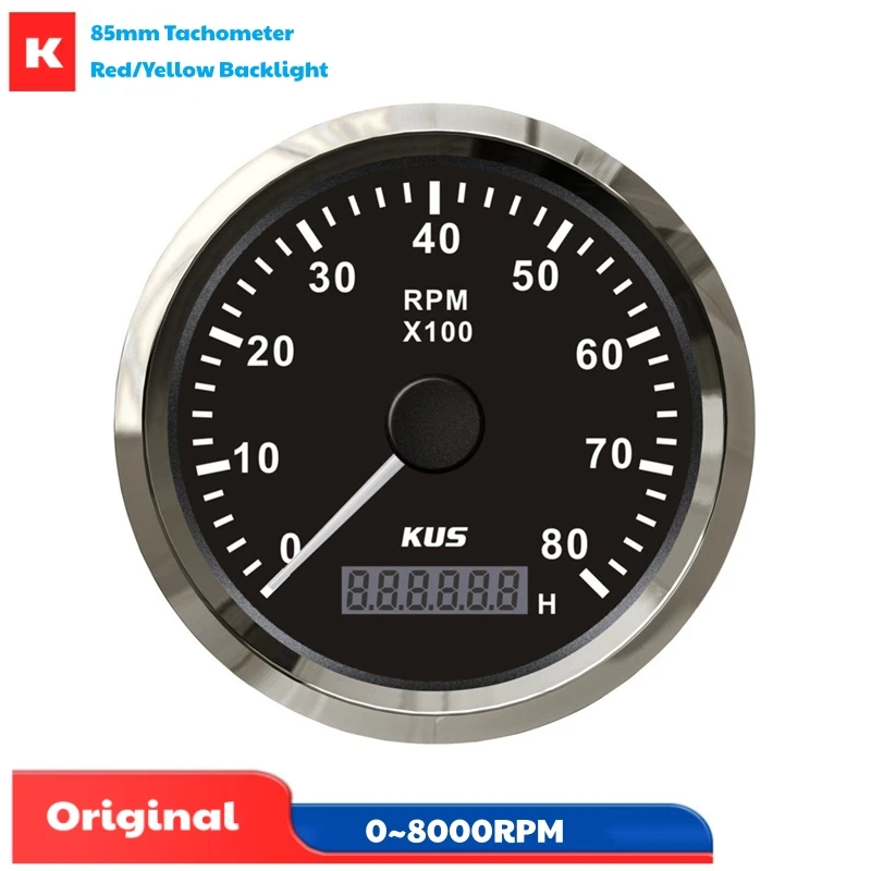 

KUS Car or Boat Tachometers Modification 85mm 0-8000RPM Rev Counters Pulse Signal Revolution Meters with Red / Yellow Backlight