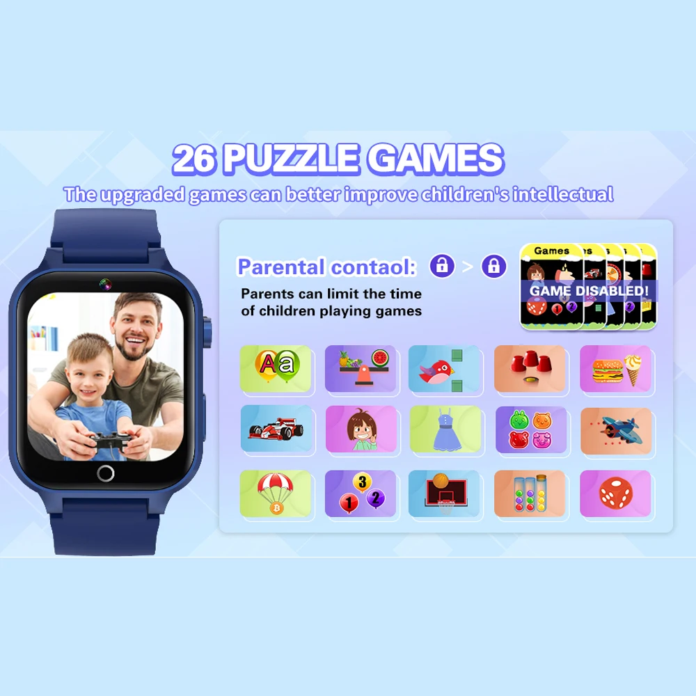 Smart Watch Bambini 26 Giochi Audiolibri Pedometro Video Musica Lettore MP3 Sveglia Habit Track Smartwatch Fotocamera Ragazzi Ragazze Regali