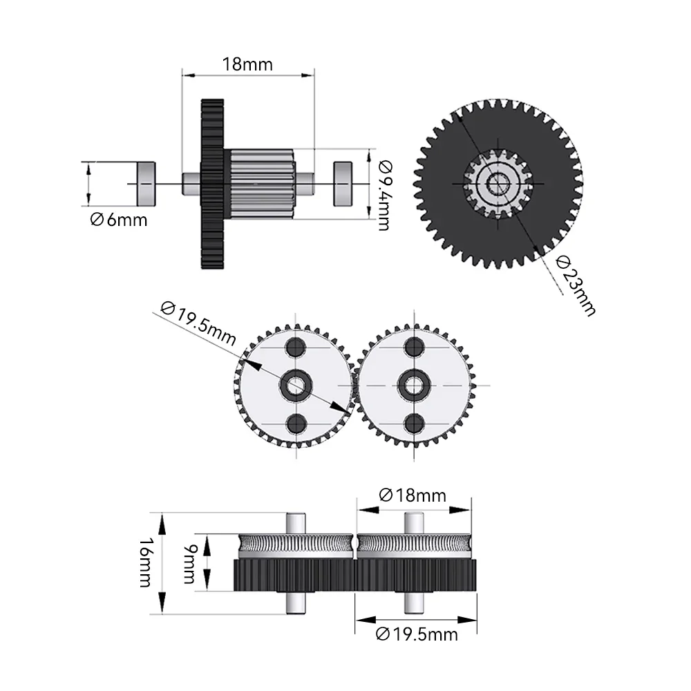 Peças de impressora 3D HGX LITE Extrusora Dual Gear 2.0 para CR10 CR 10S Ender3 V2 VORON Engrenagem de redução de aço duro de alta velocidade