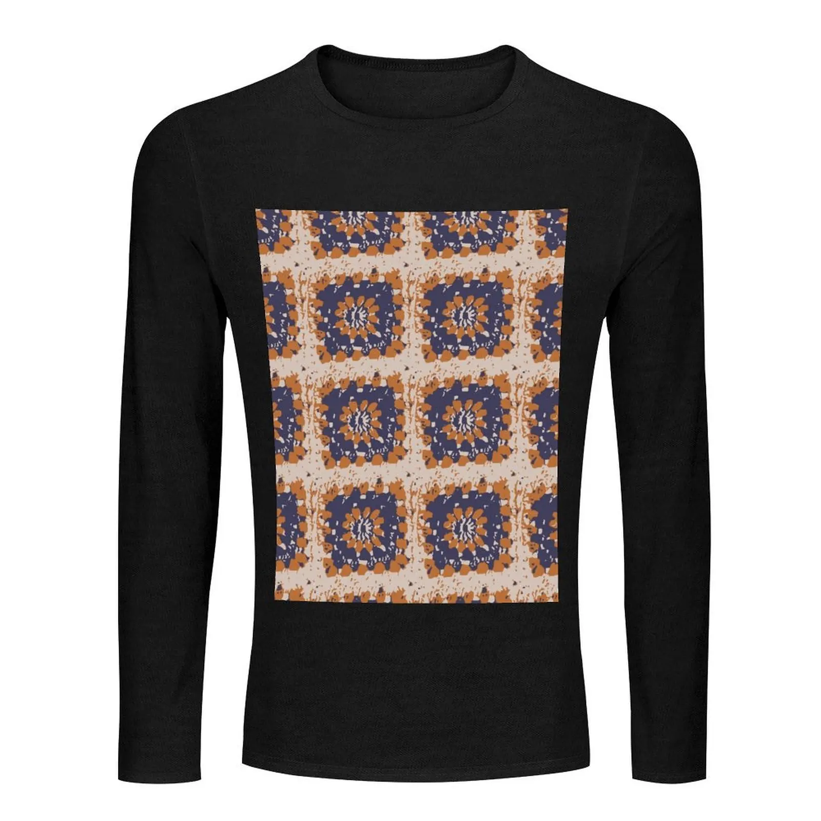 Granny Square Quadrados de Crochê quadrado da vovó. laranja e azul Long T-Shirt hippie clothes boys t shirts tshirts for men