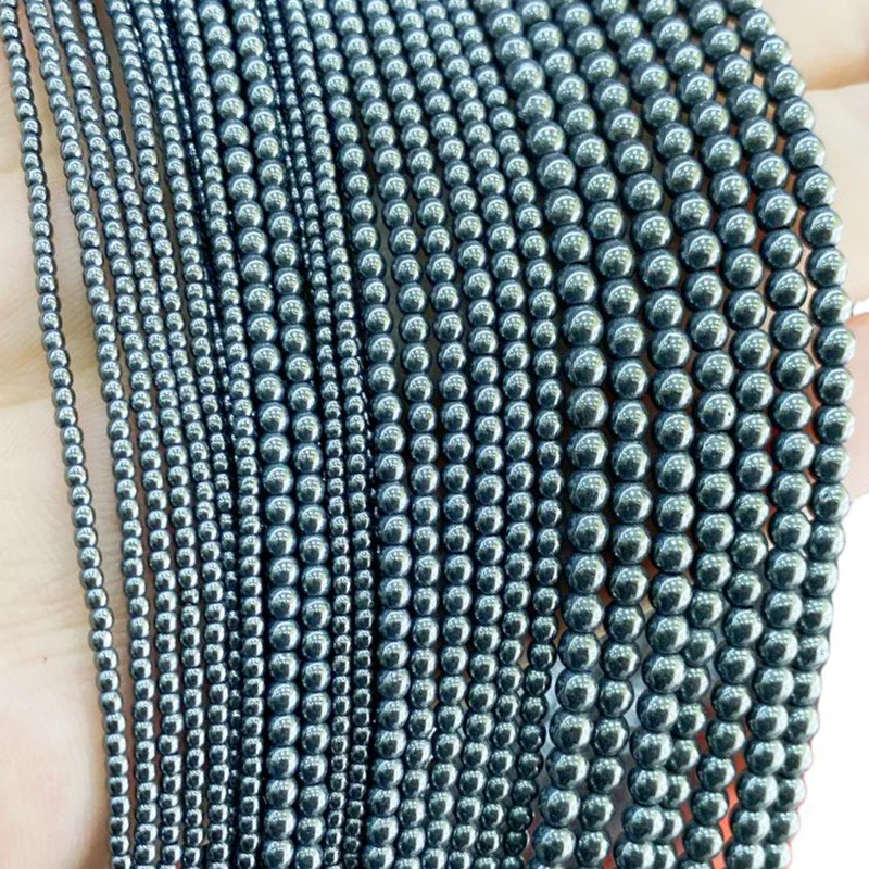 Natural Black Hematite Beads Smooth Round Loose Spacer Beads for Jewelry Making Diy Bracelet Earrings Accessories 2 3 4 6 8 10MM