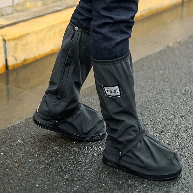 Rain Boot Shoe Cover Black Waterproof with Reflector High Top Clear Shoes Dust Covers for Motorcycle Bike Rain Cover Men Women