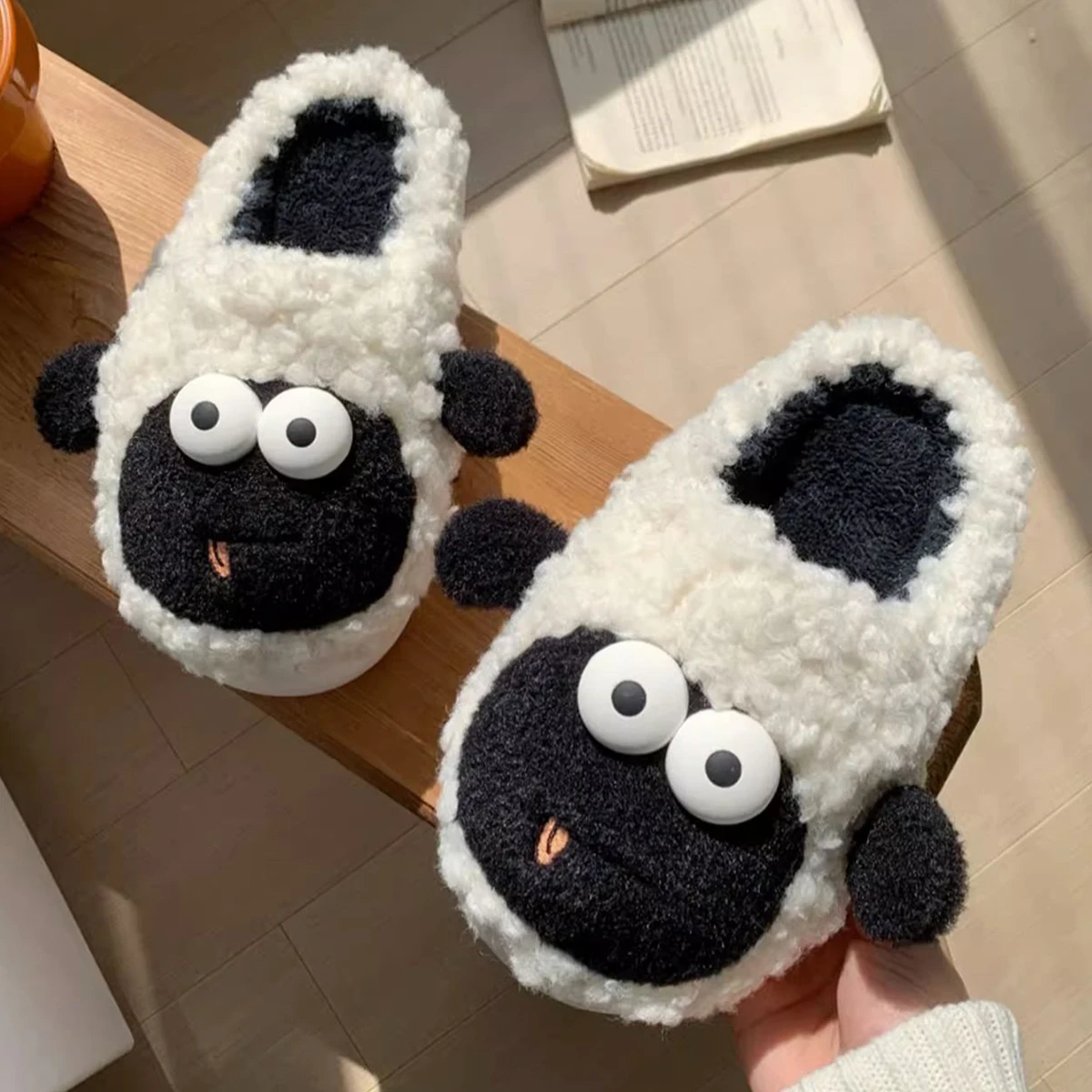 Fun And Cute Little Sheep Cotton Slippers For Home Use Non Slip And Warm Plush Shoes For Women\'s Winter Slippers