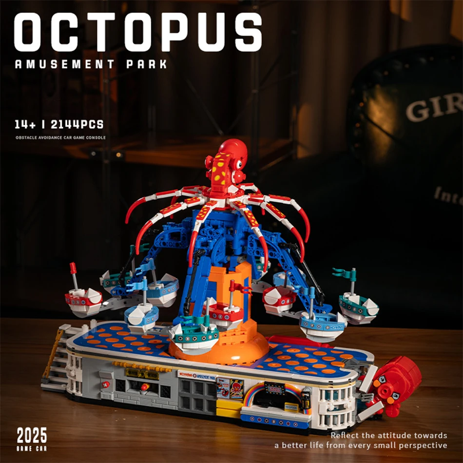 City Undersea Paradise Cartoon Octopus Amusement Park Model Building Blocks with Power Module Assembly DIY Bricks Toys Kids Gift