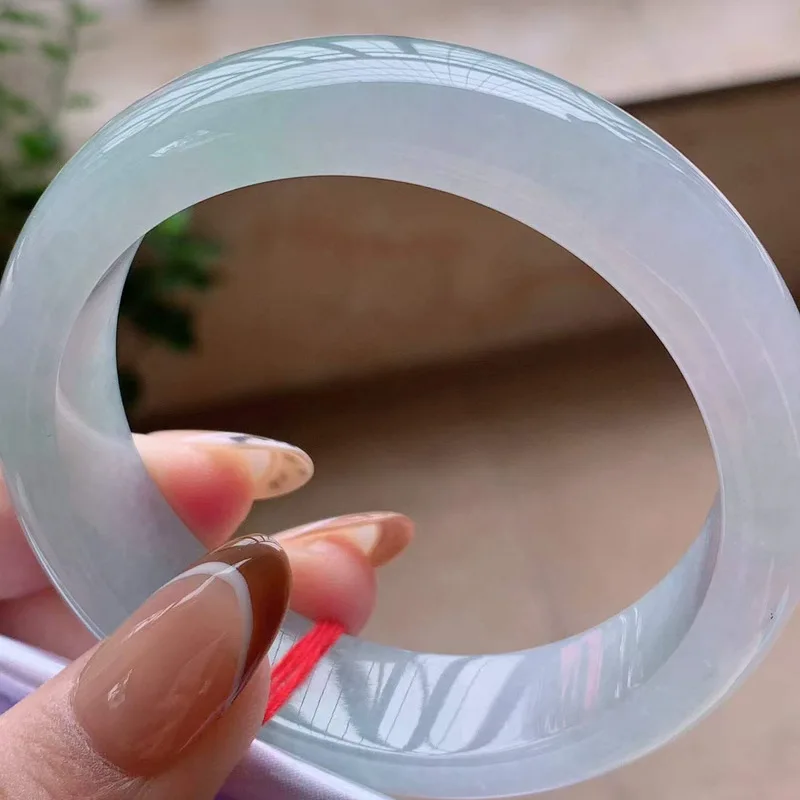 Myanmar natural clear water white moonlight bracelet a single piece of ice-like jade