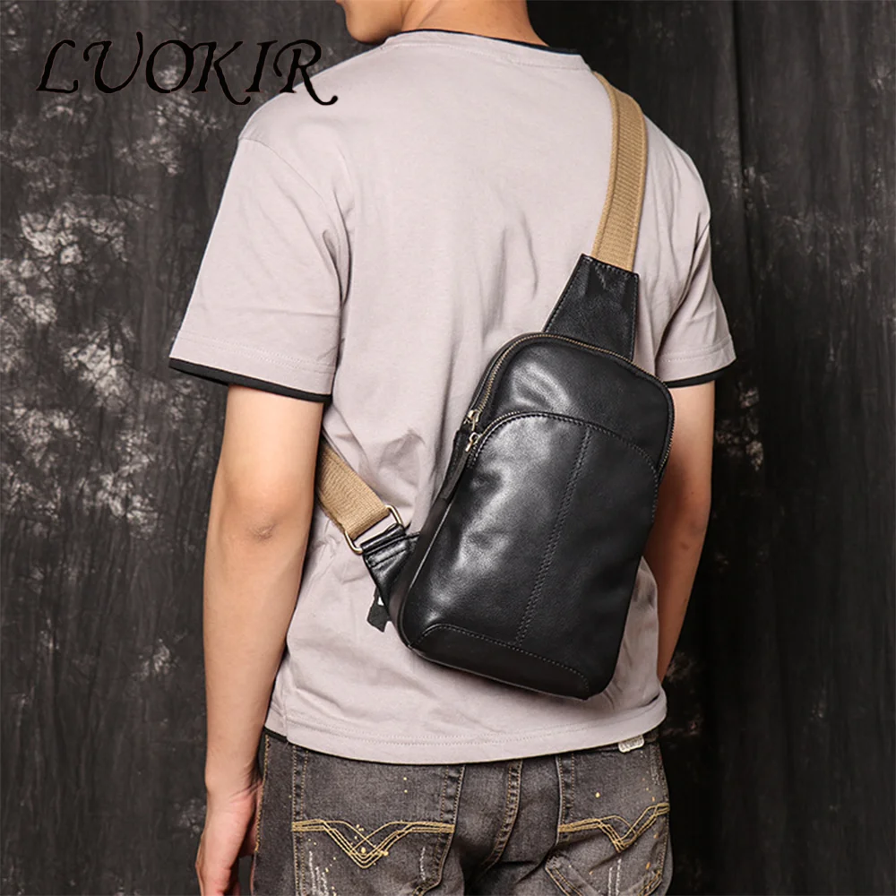 LUOKIR Men's Genuine Leather Shoulder Bag, Women's Cowhide Crossbody Small Backpack, Oilskin Large Capacity Bolsos Para Hombre.