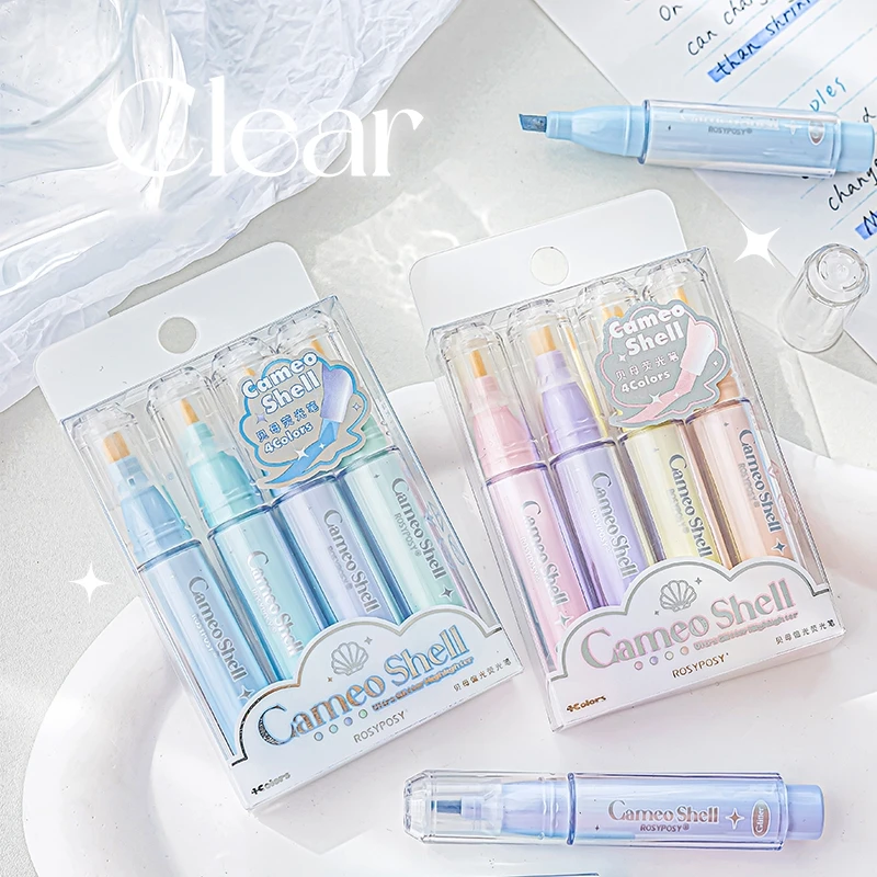 

4pcs Ultra Glitter Color Highlighter Pens Set Cameo Shell Mini Art Marker Spot Liner for Drawing Paint F7484