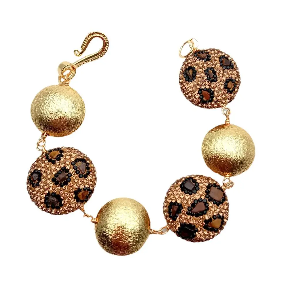 

YYGEM Tiger Eye Chips champagne Crystal Pave Brushed Coin Bead wrap Bracelet Handmade Jewelry For Womer