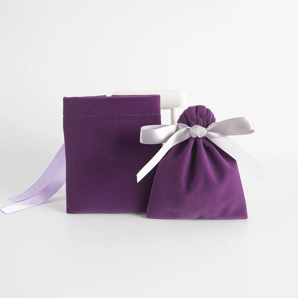 10pcs Bulk Purple New Jewelry Gift Candy Display Packing Storage Bags For Wedding Travel Drawstring Dust Velvet Ribbon Pouches