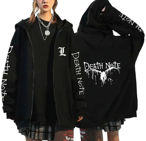 Imagen 2 del producto Sudadera con capucha de gran tamaño Death Note con cremallera Sudadera con capucha Moletom Feminino Casual Streetwear Sudaderas Vetement Homme Anime Tops Chaquetas