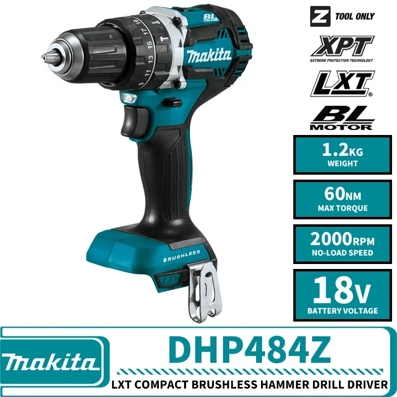 Makita DHP484Z 18V LXT Brushless Cordless Hammer Drill Driver Lithium Power Tools Electric Screwdriver 2000RPM 60NM 30000IPM