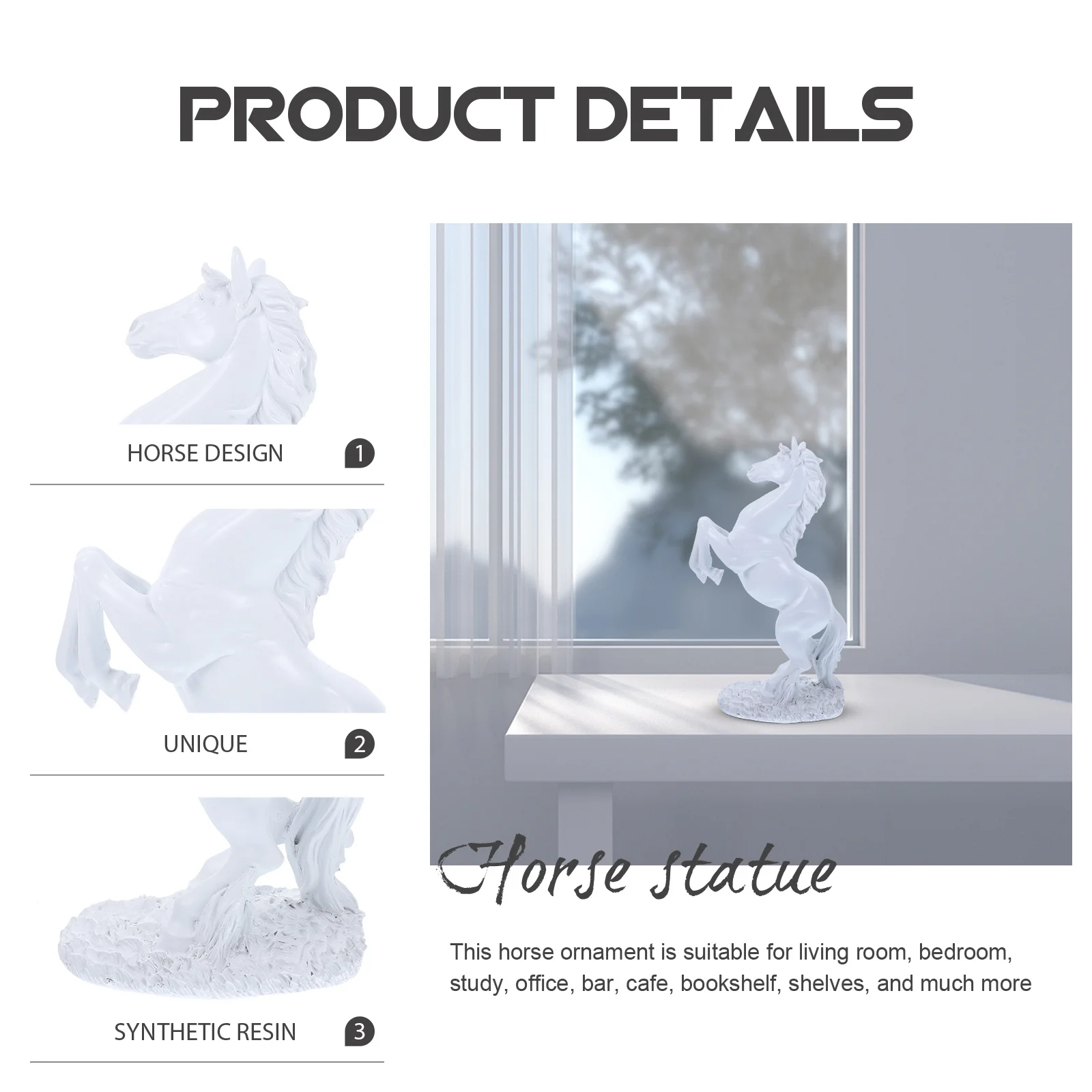 

Horse Statue Resin Craft Standing Horse Sculpture Decorative Ornament for Home Office Simulation Animal Model