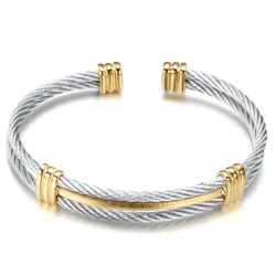 Luxury Gold Color Wire Knot Men Bracelet Hip Hop Women Stainless Steel Open Cuff Brangle Pulseira Bileklik Jewelry