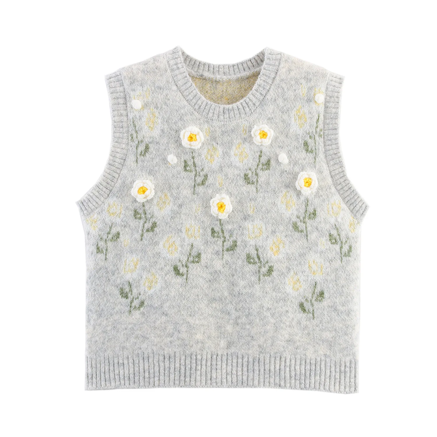 

Модный вязаный жилет с цветочным принтом для женщин, простой 3D цветочный дизайн, универсальный стиль, популярный в Европе и Америке