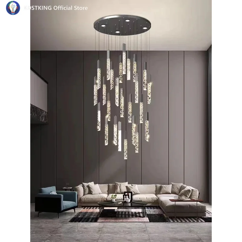 

Living Room Staircase LED Chandelier Duplex Attic Spiral Long Chandelier Modern Villa Restaurant Home Lighting Crystal Lighting