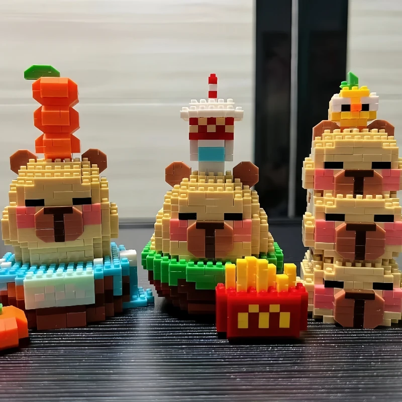 

Kawaii Капибара Капибала, сборка мелких частиц, строительный блок, модель, орнамент, детская игрушка-головоломка, подарок на день рождения