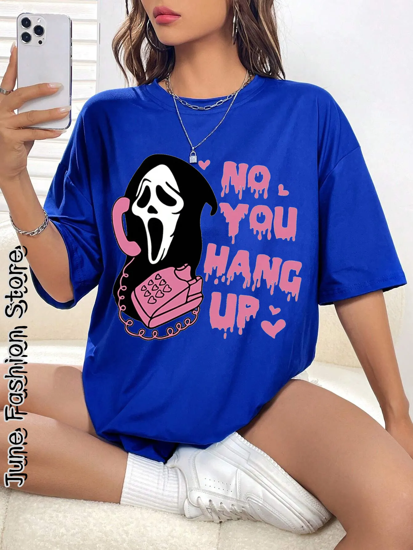 Summer Women Cute Cartoon Ghost T-Shirt Fashion Letter Short Sleeve Clothing Female Lovely Cotton Tops Tees Casual Streetwear