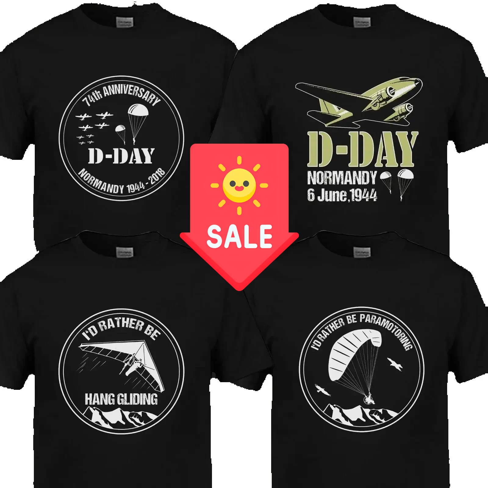 D-Day Normandy, Epic Allied Paratroopers Paramotor Pilot T-Shirt 100% Cotton O-Neck Short Sleeve Casual Mens T-shirt Size S-3XL