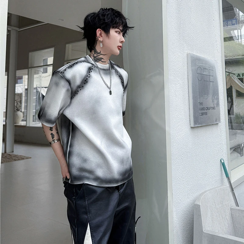 LUZHEN 2026 Summer Personalized Tie-dyed Design Polka Dots Patchwork Short Sleeve T-shirts Men Handsome Shoulder Pad Tops JY6499