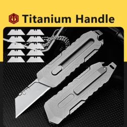 Titanium Utility Knife Box Cutter Push Pull Pocket Knife With 10pcs SK5 Steel Blades Outdoor Survival Multifunctional EDC Tool