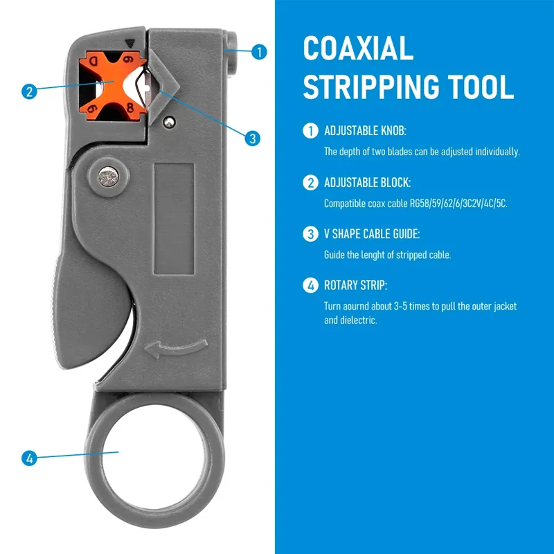 Multifunctional Coaxial Cable Stripper Wire Stripper Network Wire Clipper Video Wire Rotary Peeling Network Tool